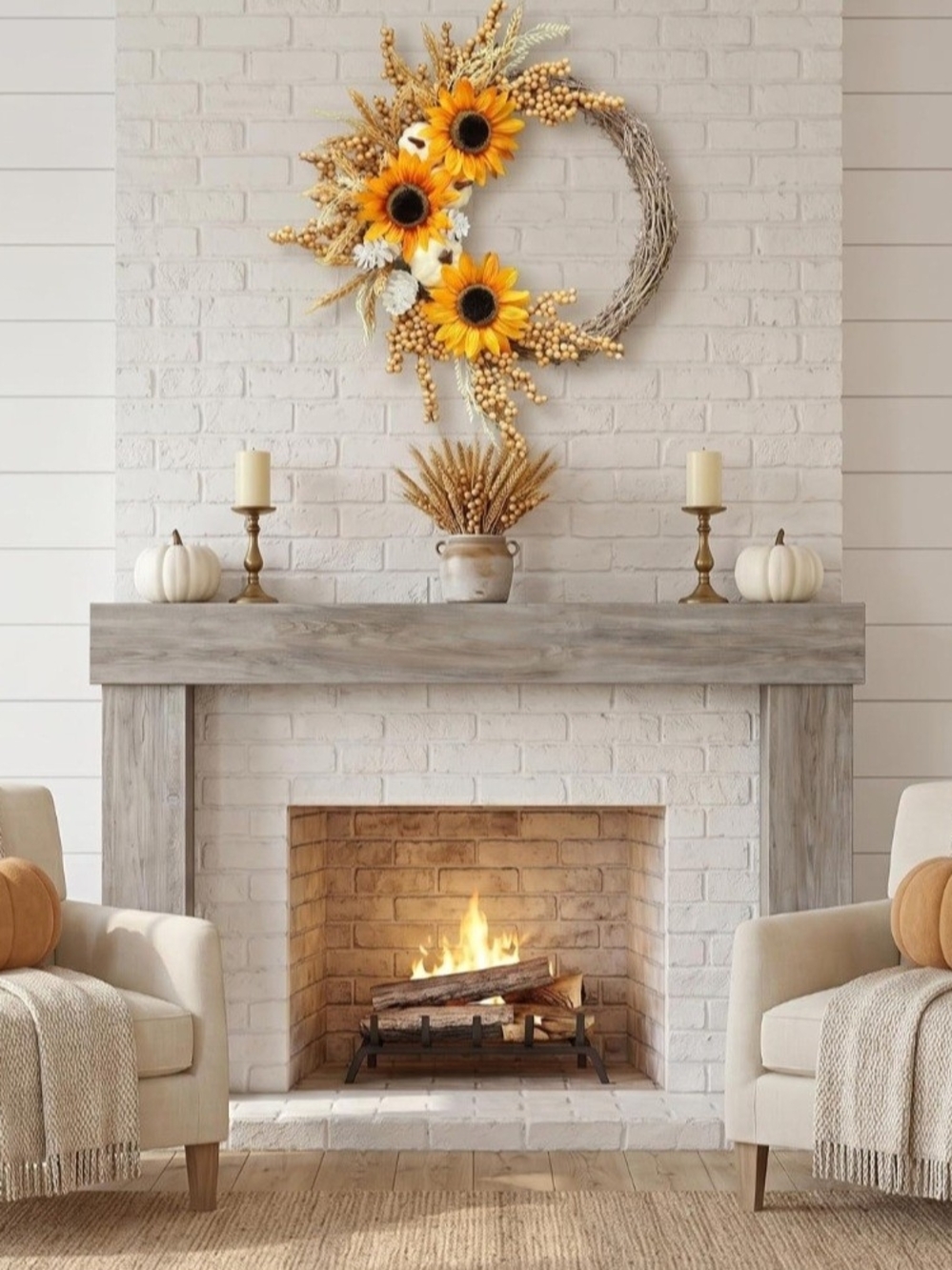 NIB 20" Sunflower White Pumpkin Fall Harvest Wreath Autumn Decor - Picture 7 of 7